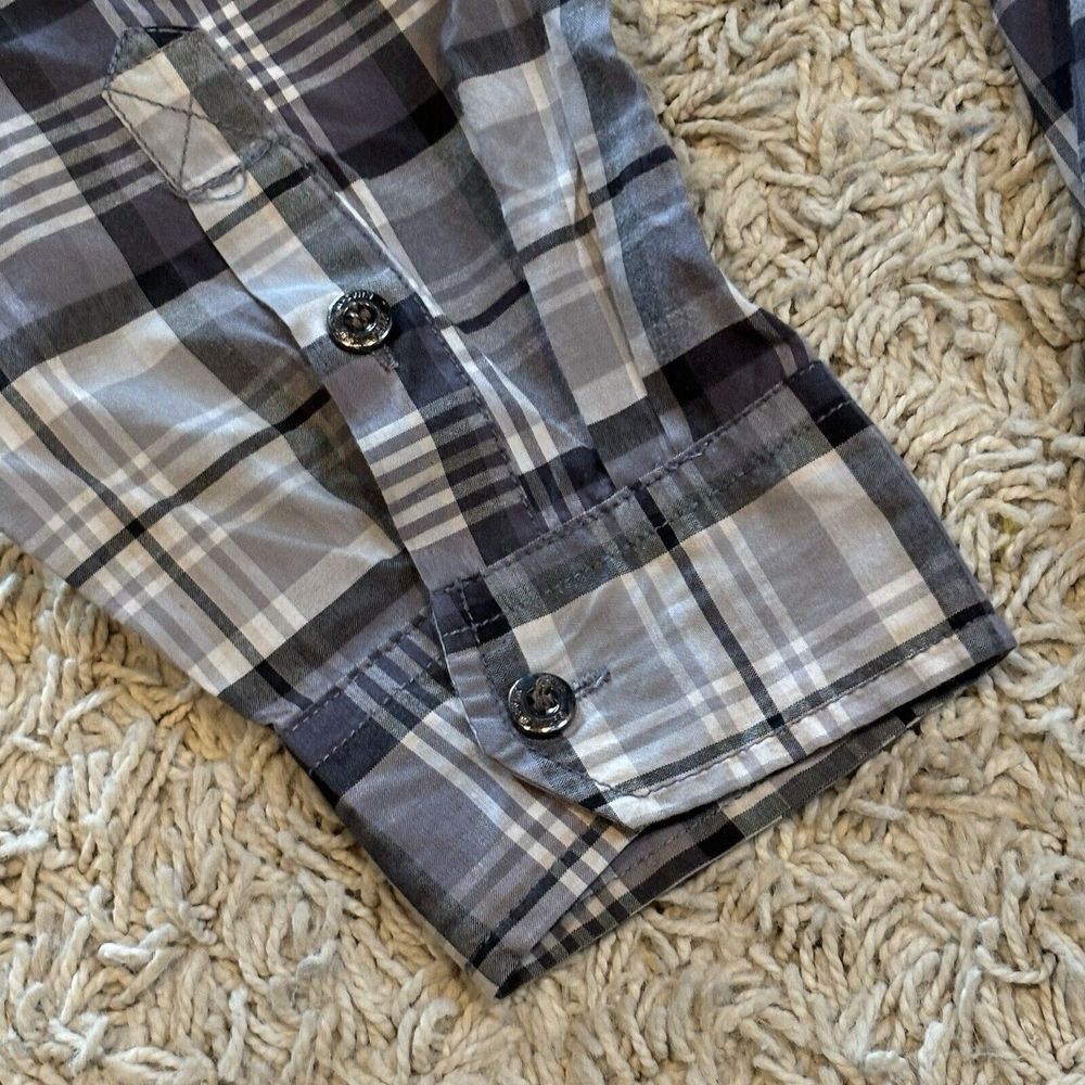 MO7 Most Official‎ Seven Button Up Shirt Mens 3XL  Gray Black Plaid Long Sleeved - Picture 11 of 13